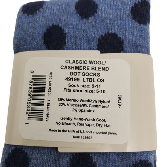 New Garnet Hill Dot Socks 9-11 Warm Cozy Cashmere Blend Crew Blue Navy Holiday - Picture 4 of 6
